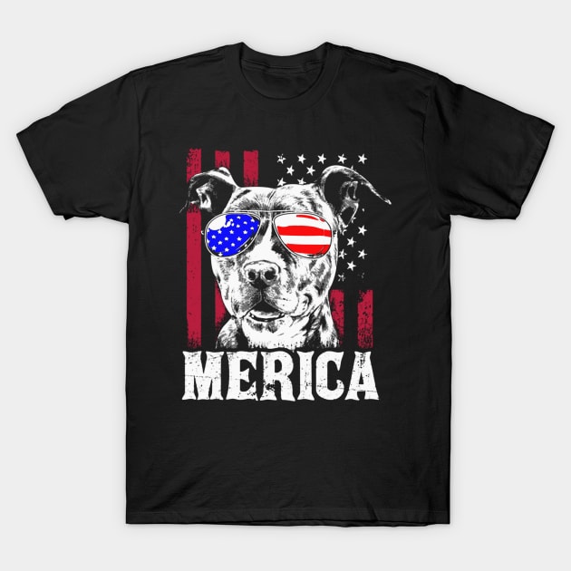 Pitbull Merica Glasses American Flag T-Shirt by QUYNH SOCIU